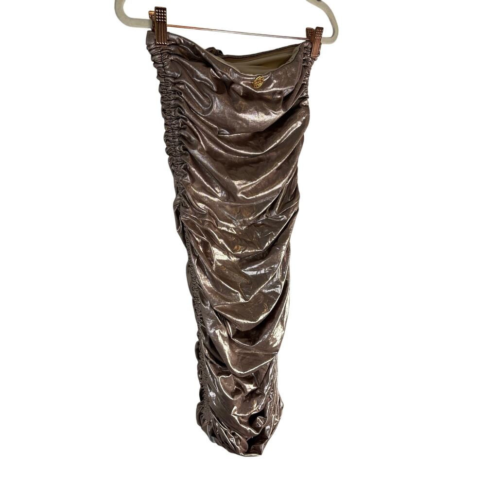 Bahia Maria Roxanne Midi Dress Strapless Ruched Rosette Party Cocktail Prom S - Picture 8 of 11